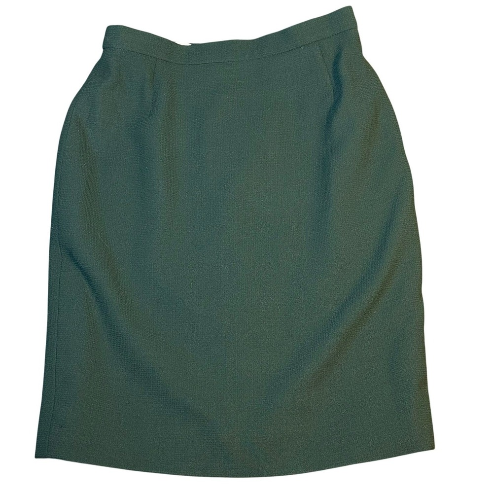 Escada Margaretha Ley Vintage Forest Green Pure New Wool Pencil Skirt 38 Classic